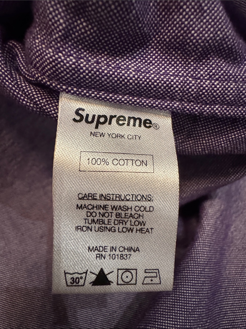 Supreme Deep Purple Long-Sleeve Button Down Shirt - Picture 6 of 7